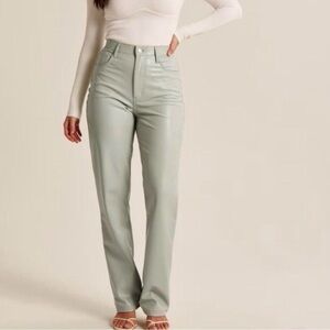 Abercrombie & Fitch 90’s Straight Ultra High Rise Vegan Leather Sage Green Pants